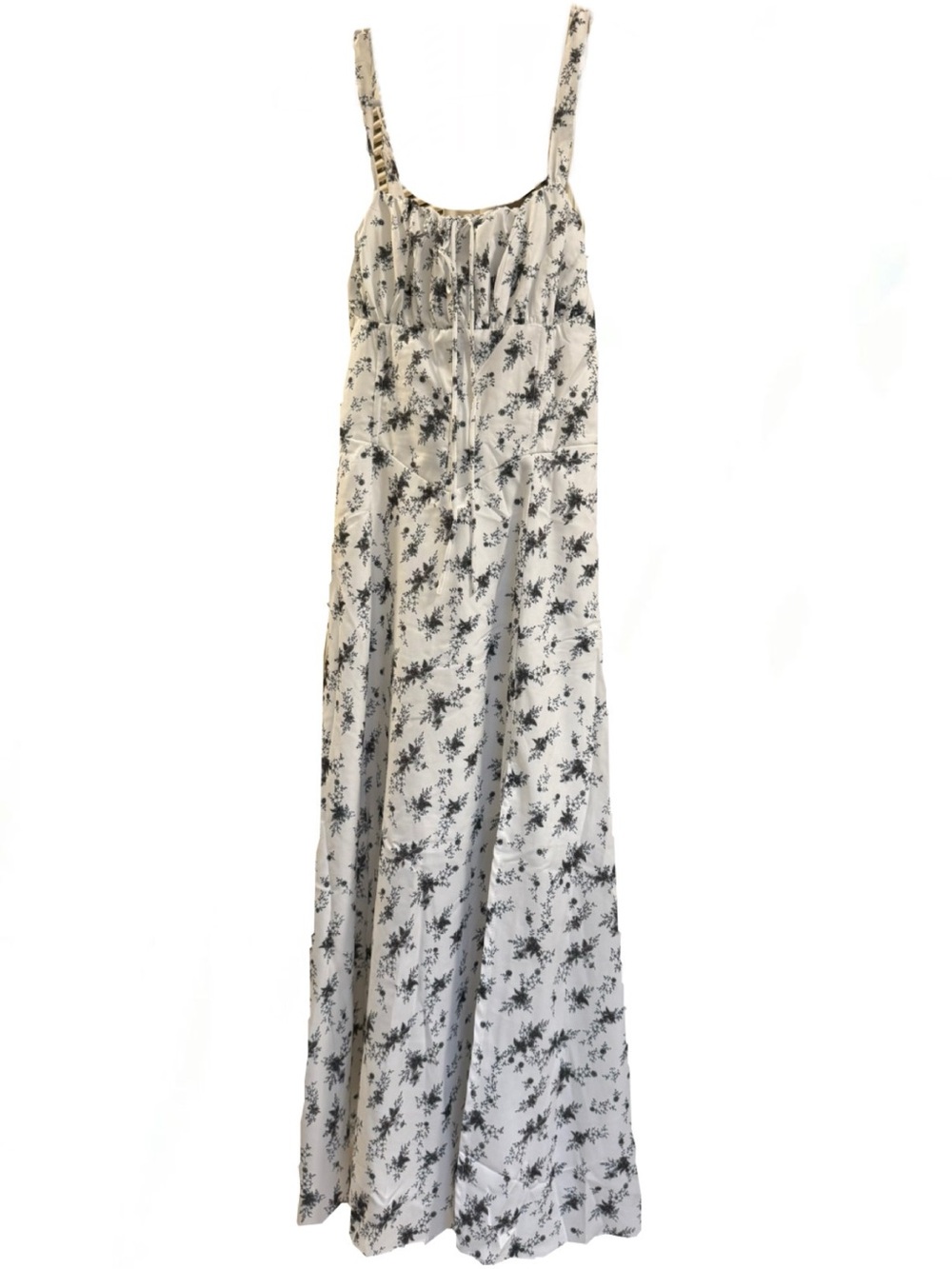White Floral Midi Dress with Dark Green Botanical Print